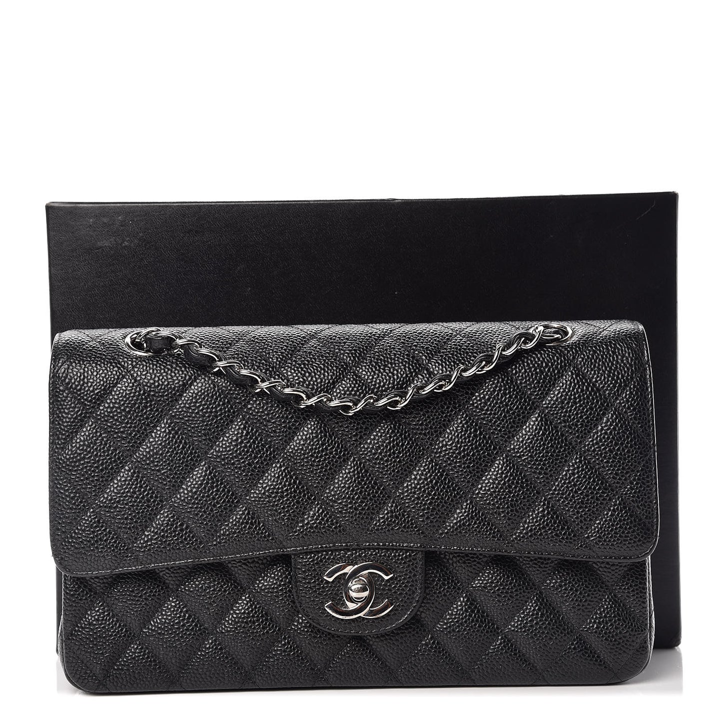 Caviar Quilted Medium Double Flap Black