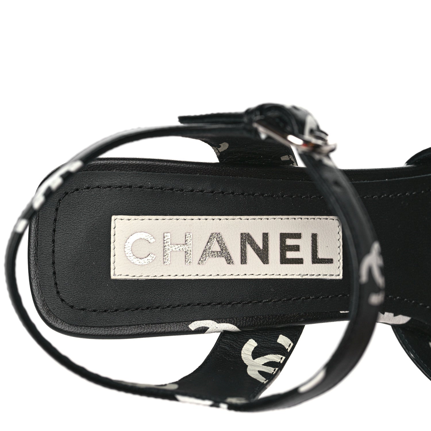 Chanel Printed Lambskin CC Sandals 36 Black White 8 of 8