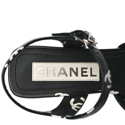 Chanel Printed Lambskin CC Sandals 36 Black White 8 of 8