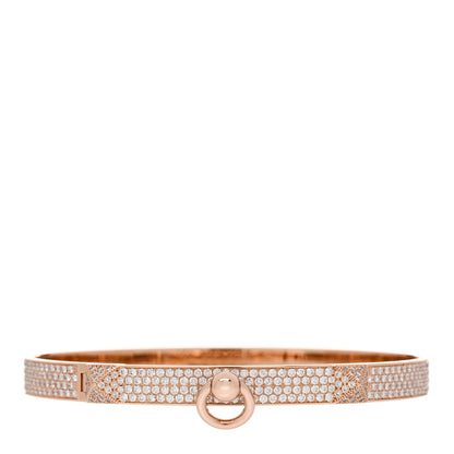 Hermes 18K Rose Gold Diamond PM Collier De Chien Full Pave Bracelet LG 1 of 3