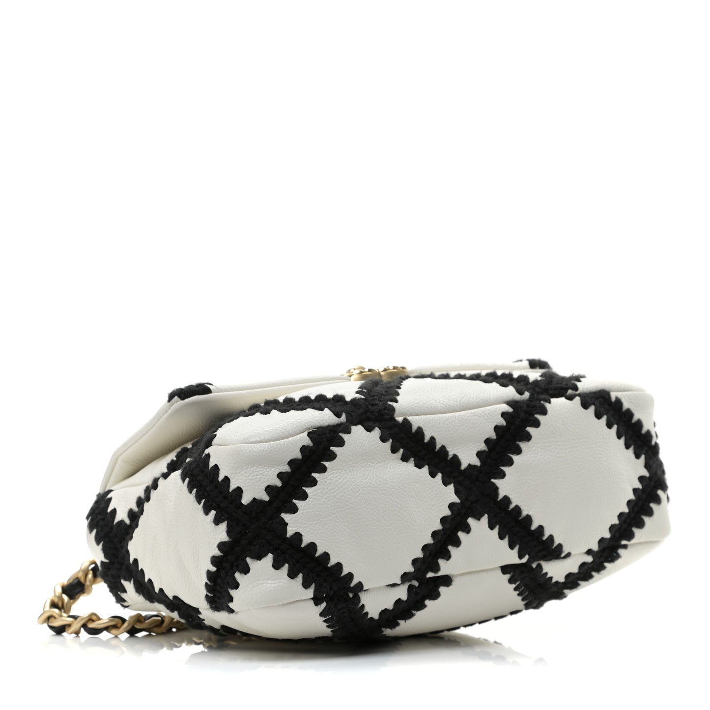 Calfskin Crochet Medium Chanel 19 Flap White Black