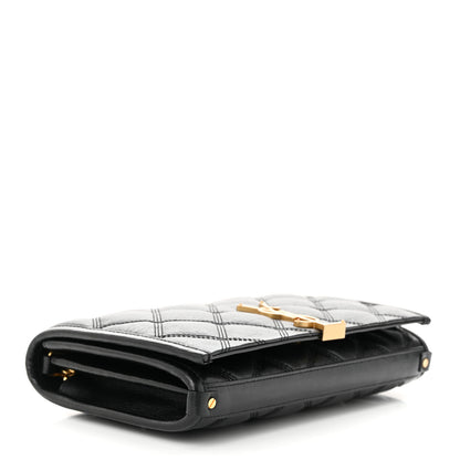 Saint Laurent Lambskin Diamond Quilted Becky Chain Wallet Black 4 of 10