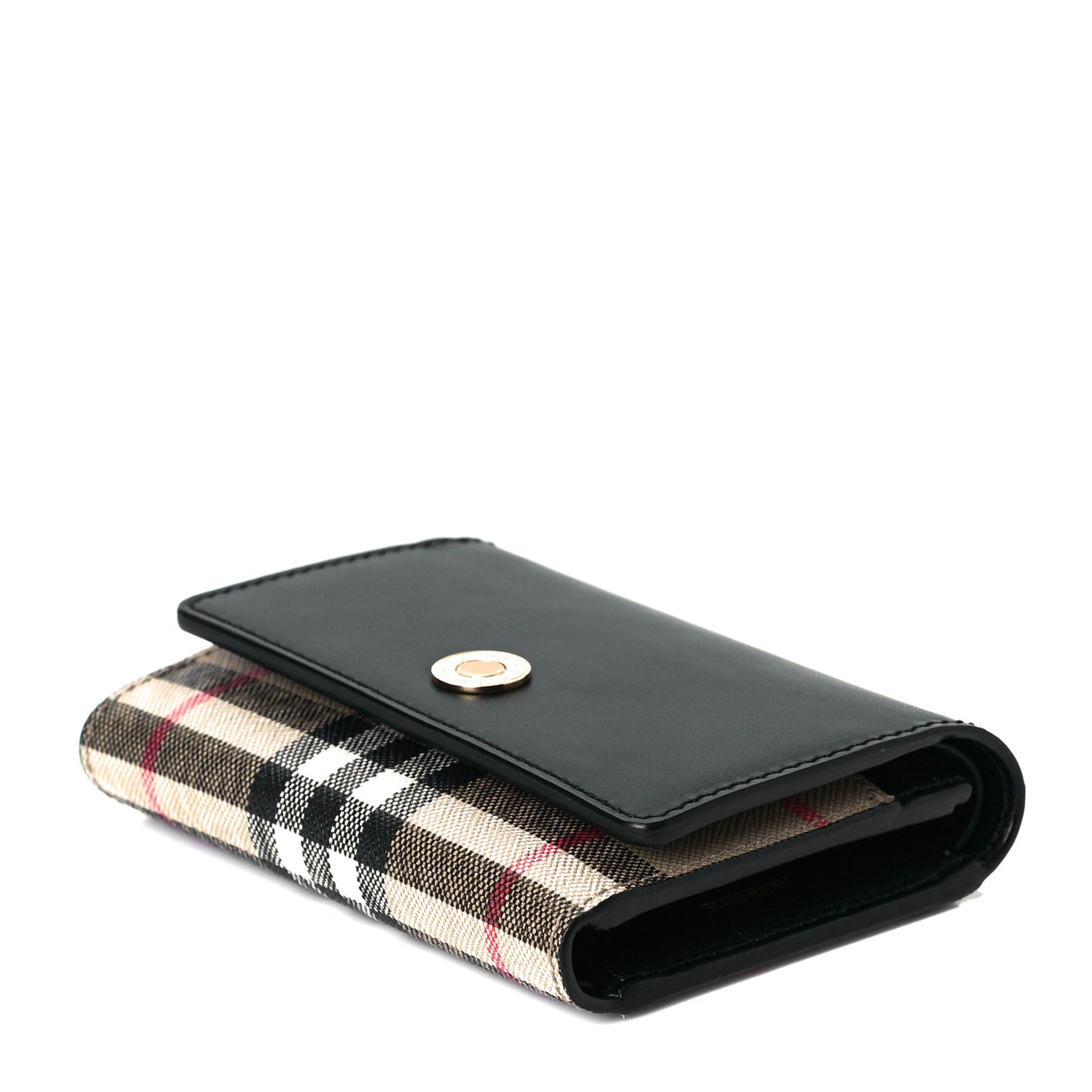 Calfskin House Check Compact Wallet Black