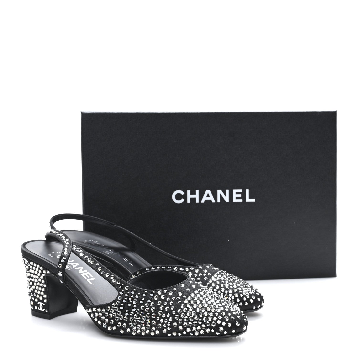Chanel Strass Cap Toe CC Slingback Pumps 38.5 Black 10 of 10
