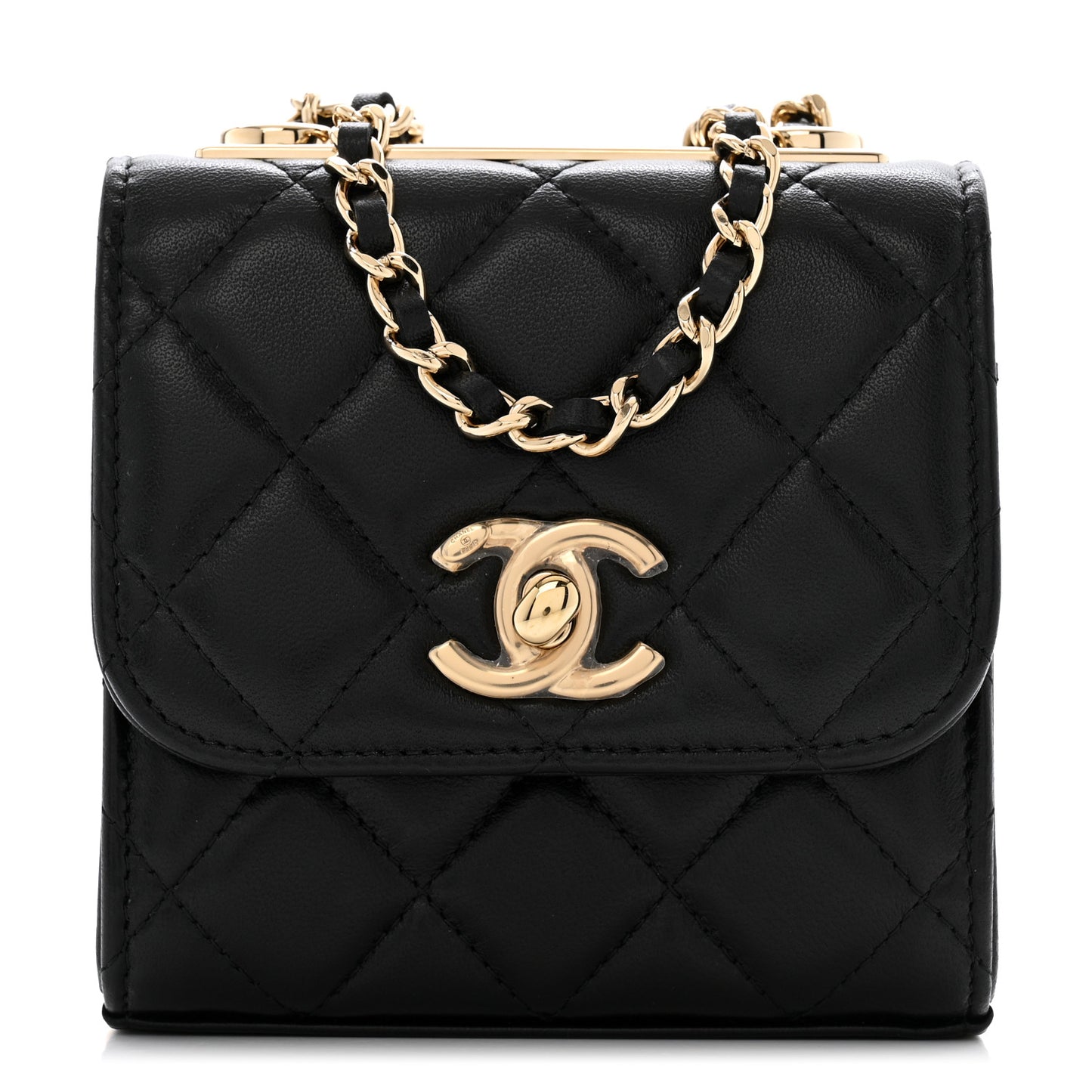 Lambskin Quilted Mini Trendy CC Clutch With Chain Black