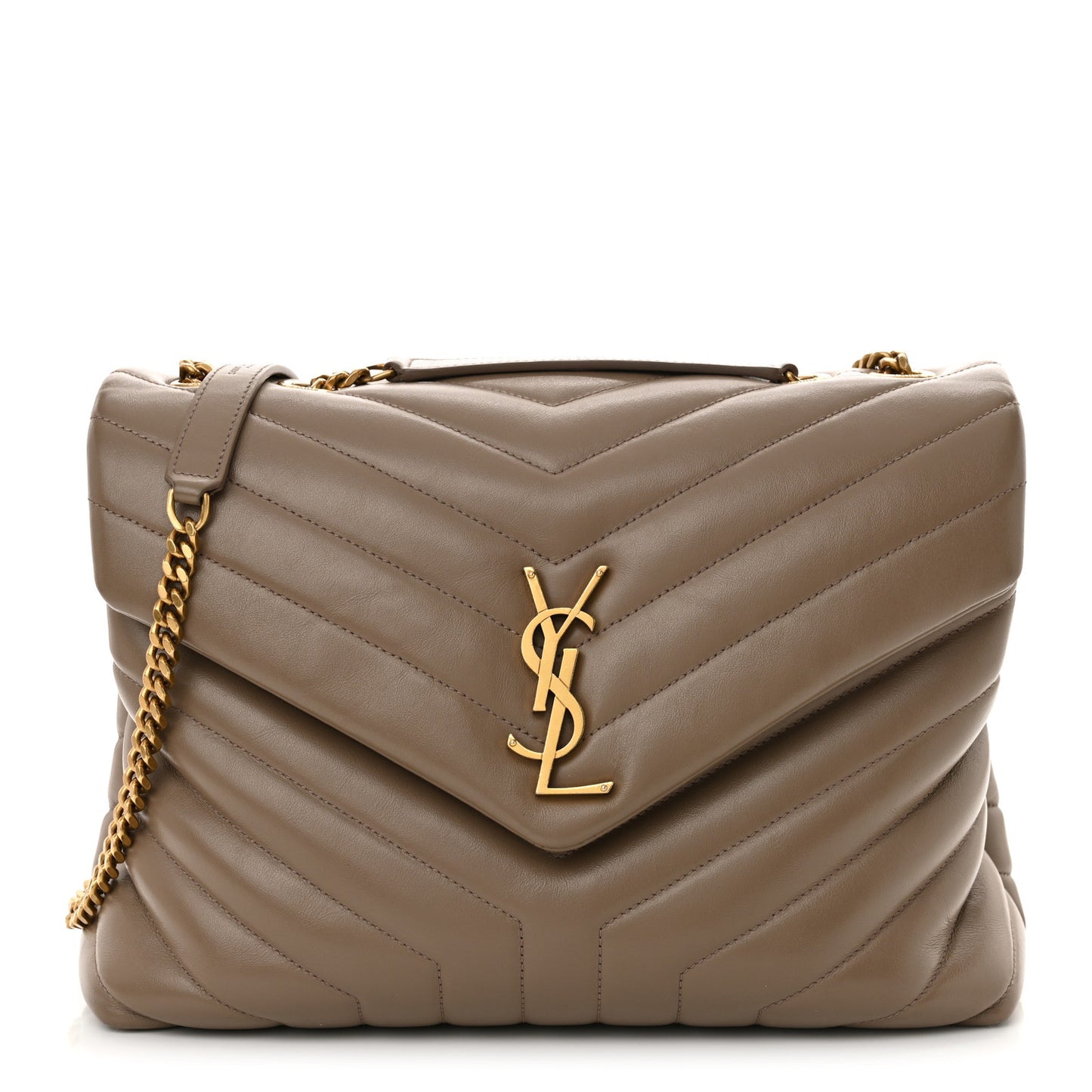 Calfskin Y Quilted Monogram Medium Loulou Chain Satchel Dark Beige