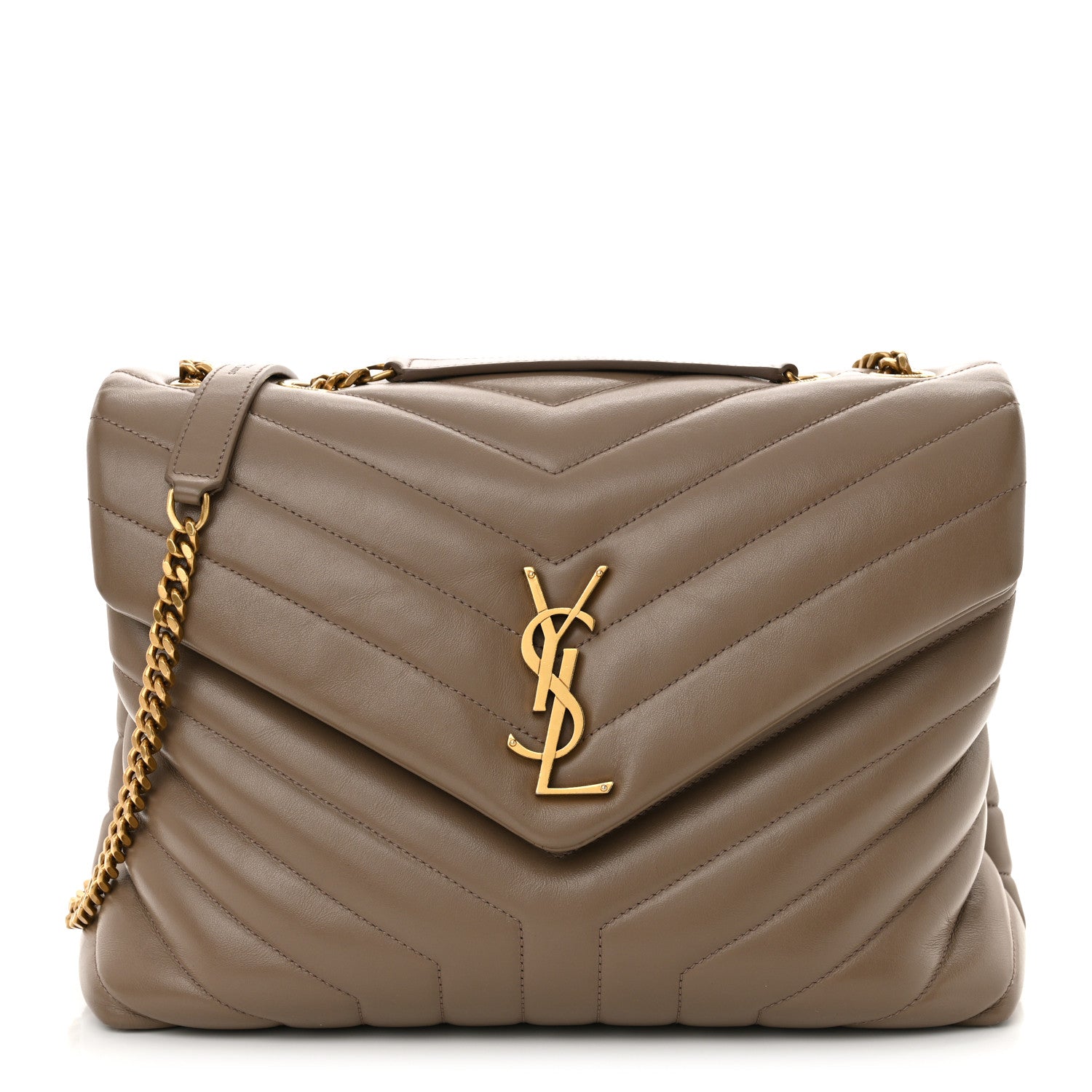 Saint Laurent Calfskin Y Quilted Monogram Medium Loulou Chain Satchel Dark Beige 1 of 14