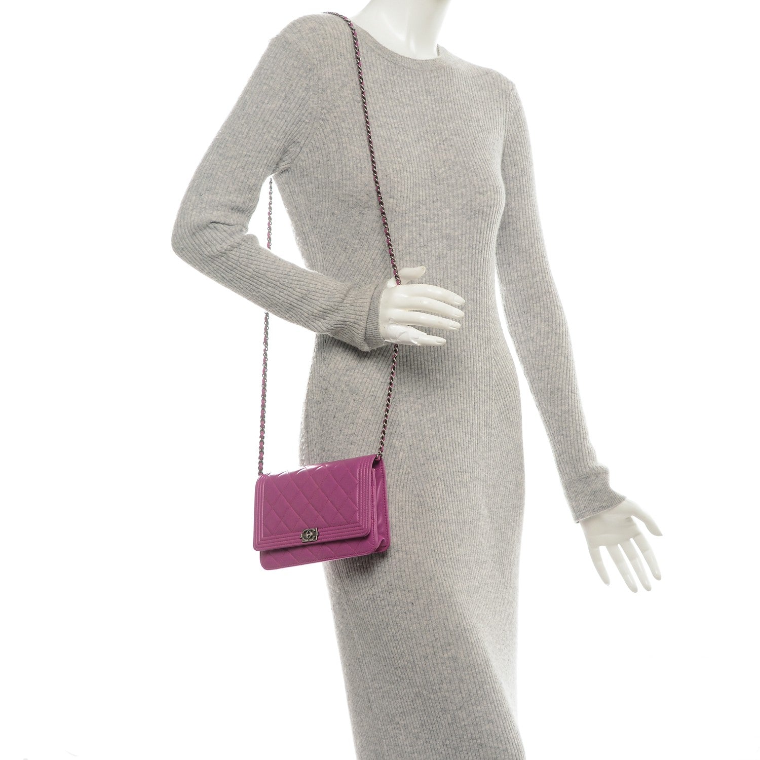 Chanel Lambskin Quilted Boy Wallet On Chain WOC Dark Pink 2 of 8