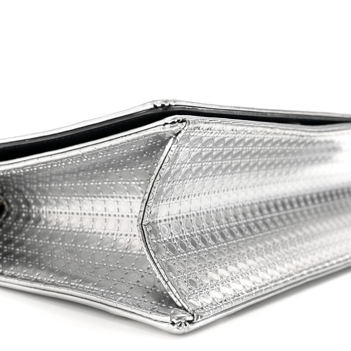 Metallic Patent Micro-Cannage Medium Diorama Flap Bag Silver