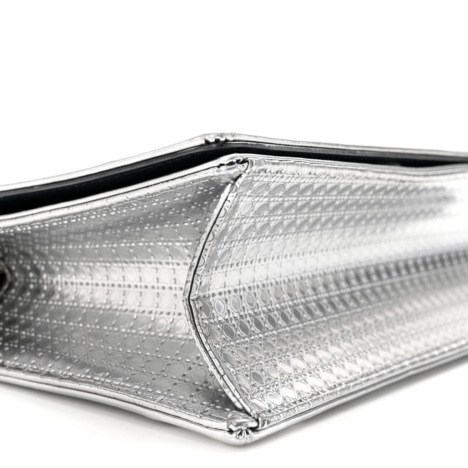 Christian Dior Metallic Patent Micro-Cannage Medium Diorama Flap Bag Silver 9 of 12