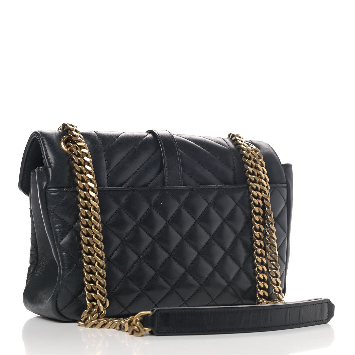 Sheepskin Tri-Quilt Monogram Medium College Bag Black