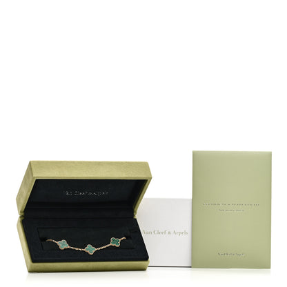 Van Cleef & Arpels 18K Yellow Gold Malachite 5 Motifs Vintage Alhambra Bracelet 5 of 5