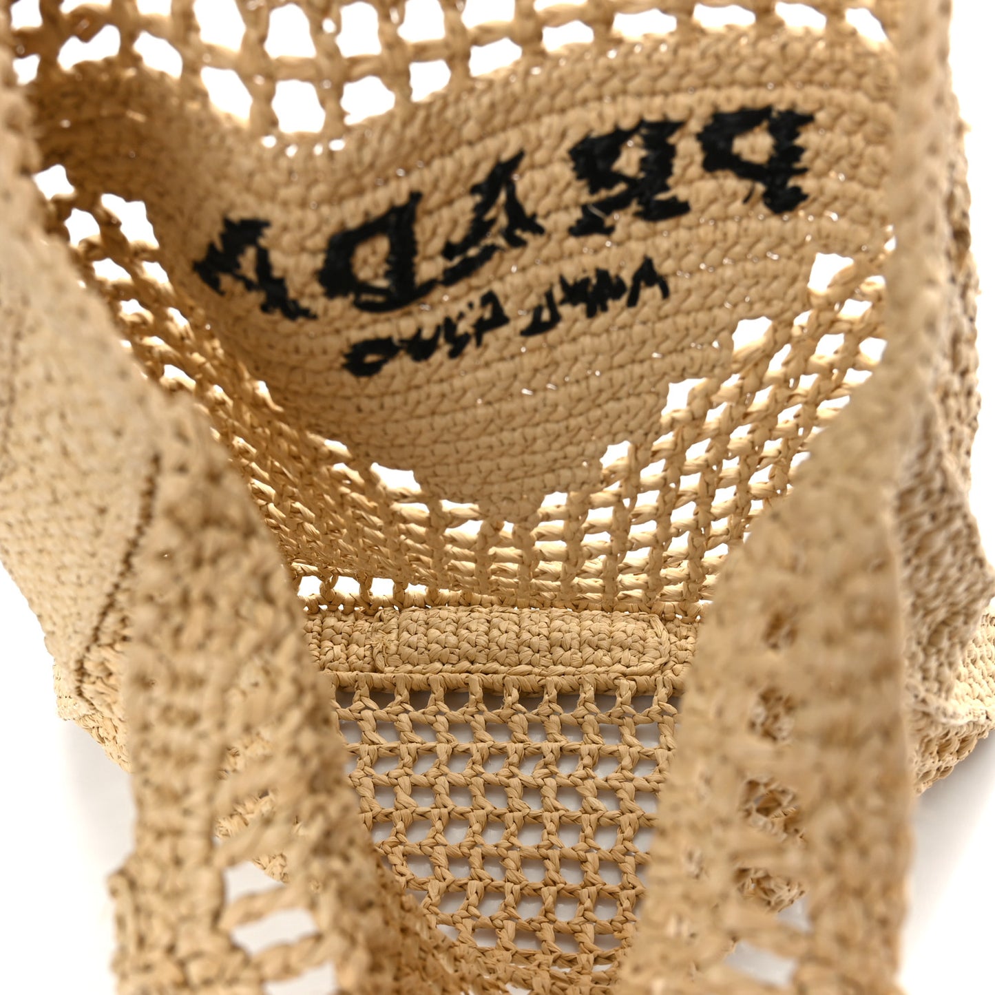 Yarn Raffia Effect Crochet Logo Embroidered Tote Bag Naturale