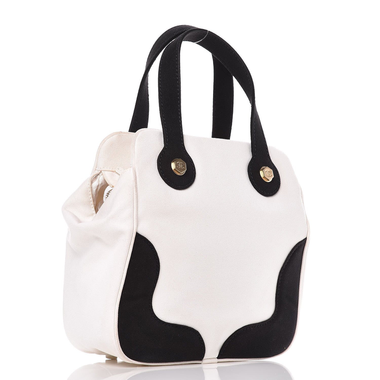 Chanel Canvas CC Handbag Black White 3 of 15