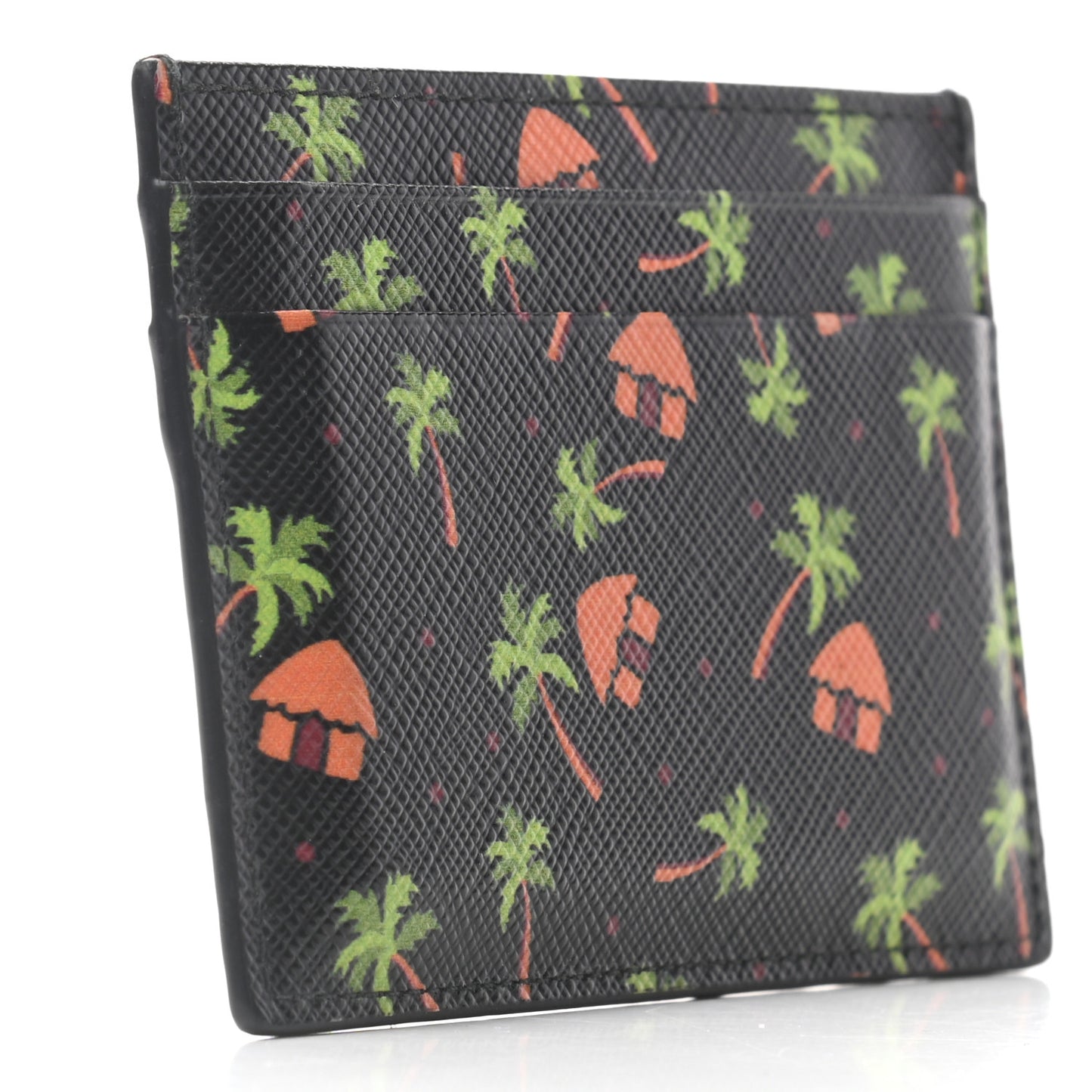 Saffiano Palm Tree Print Card Holder Black