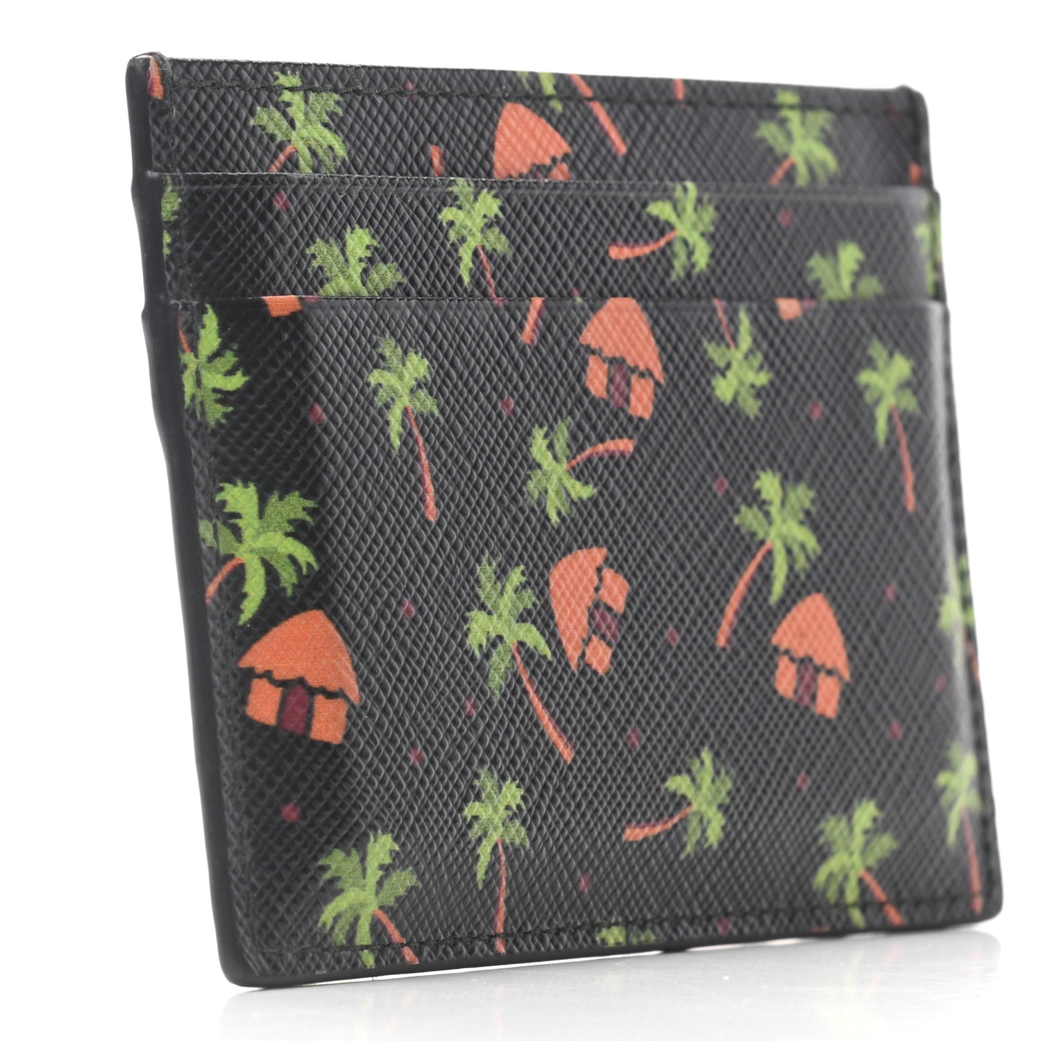 Prada Saffiano Palm Tree Print Card Holder Black 3 of 7
