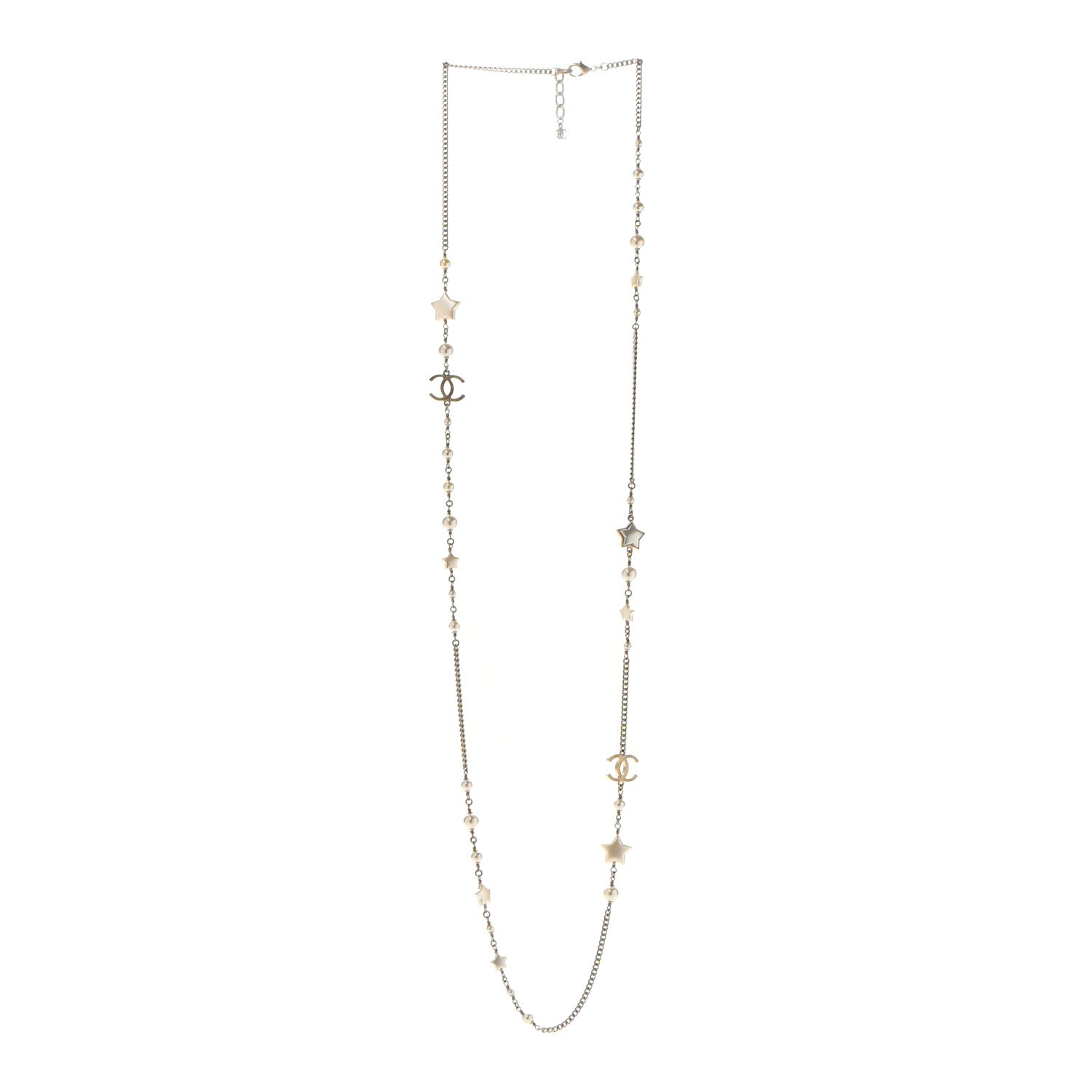 Chanel Metal Resin Pearl Star CC Necklace Gold 3 of 6