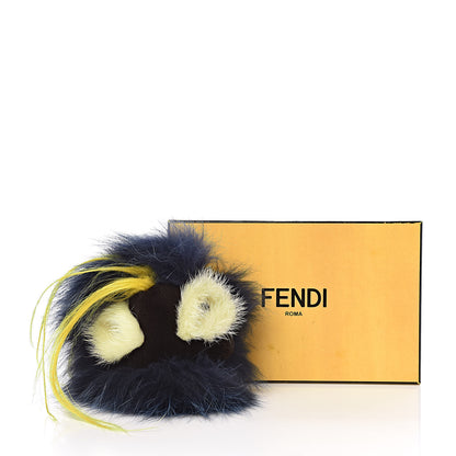 Fendi Fox Rabbit Goat Mink Fur Vitello Flamingo Zesty Monster Bag Bug Charm Navy Yellow 4 of 4