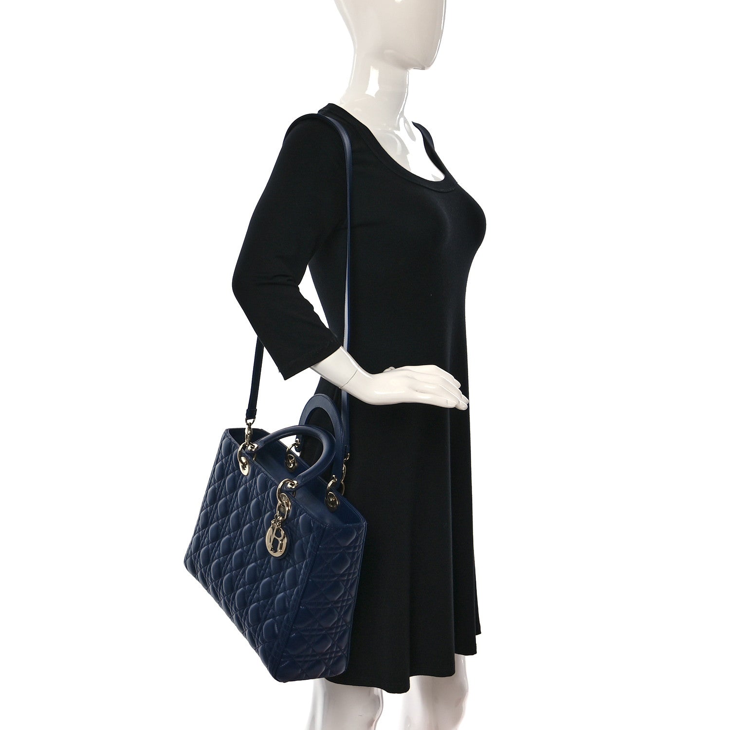 Christian Dior Lambskin Cannage Large Lady Dior Navy Blue 2 of 9