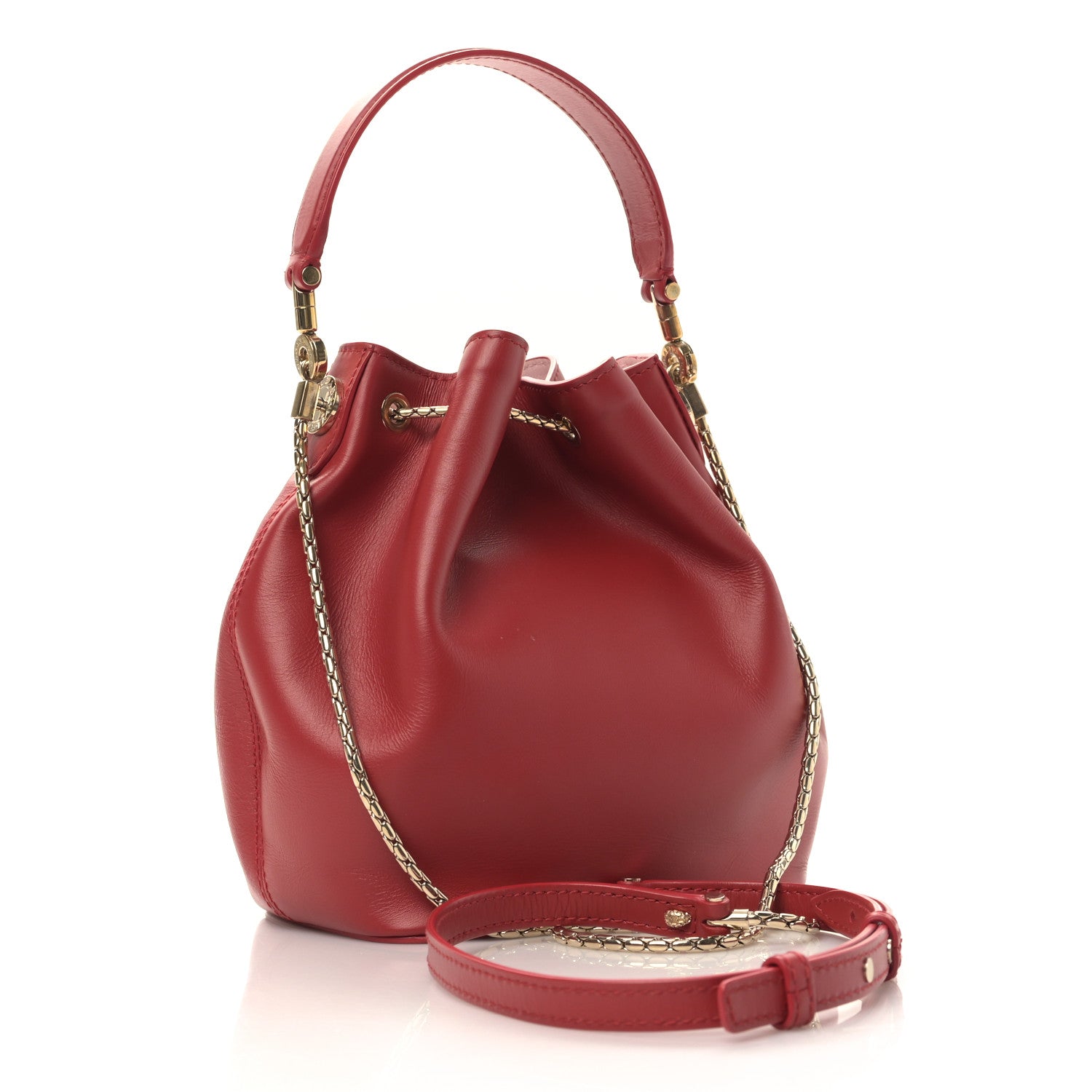 Bulgari Calfskin Serpenti Forever Bucket Bag Red 3 of 8