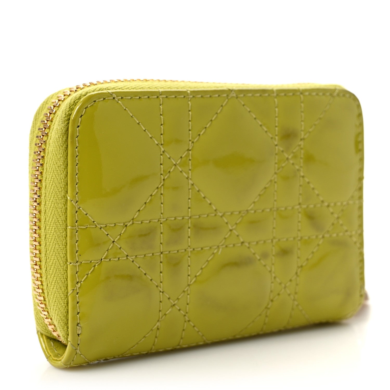 Christian Dior Patent Cannage Small Lady Dior Voyageur Coin Purse Lime 3 of 7