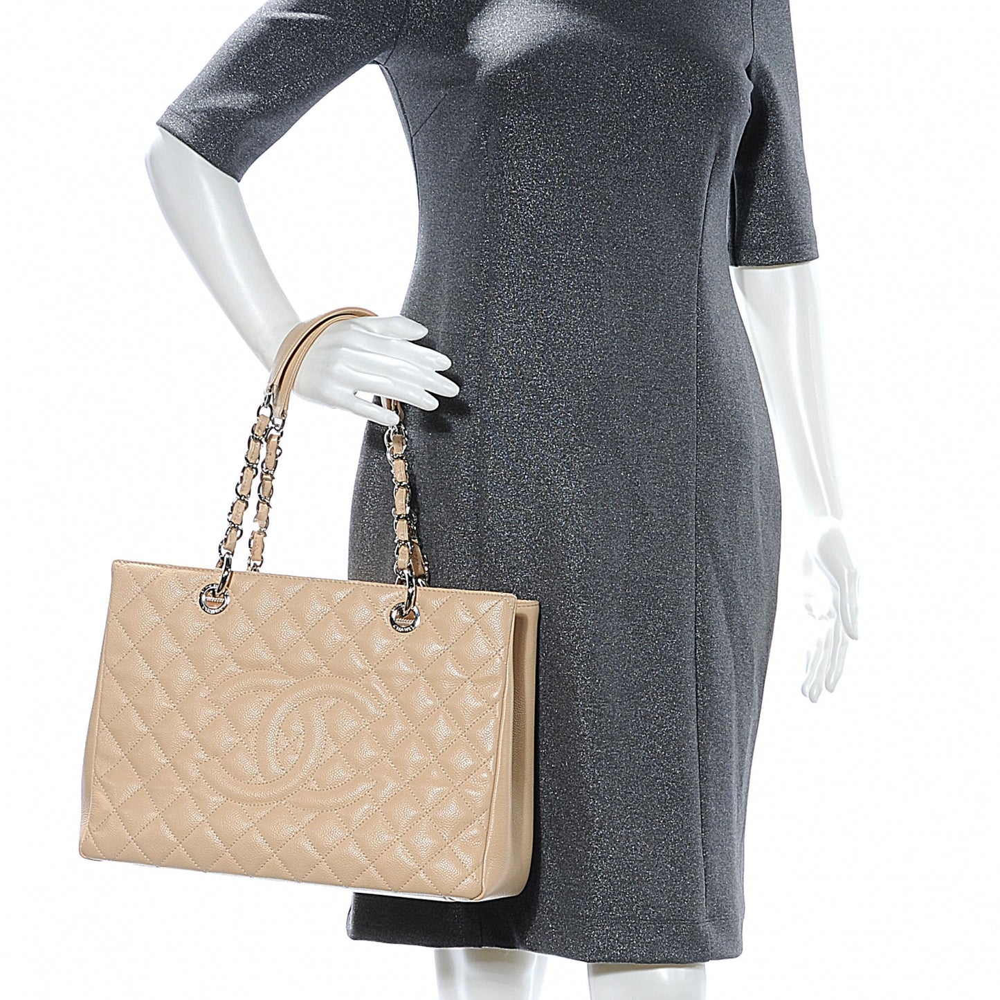 Caviar Quilted Grand Shopping Tote GST Beige