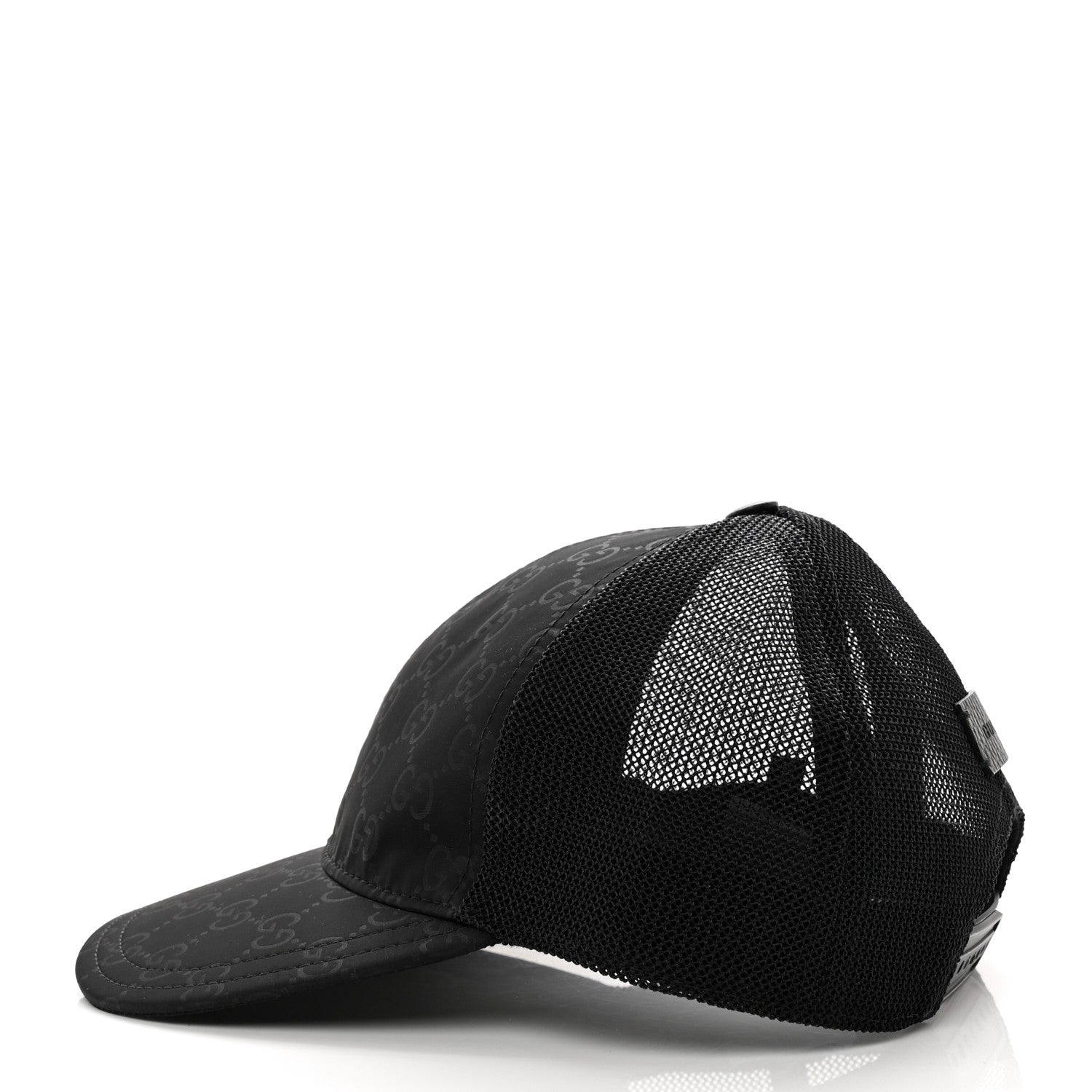 Gucci Nylon Light Mesh Dollar Calfskin GG Monogram Baseball Hat M Black 6 of 8
