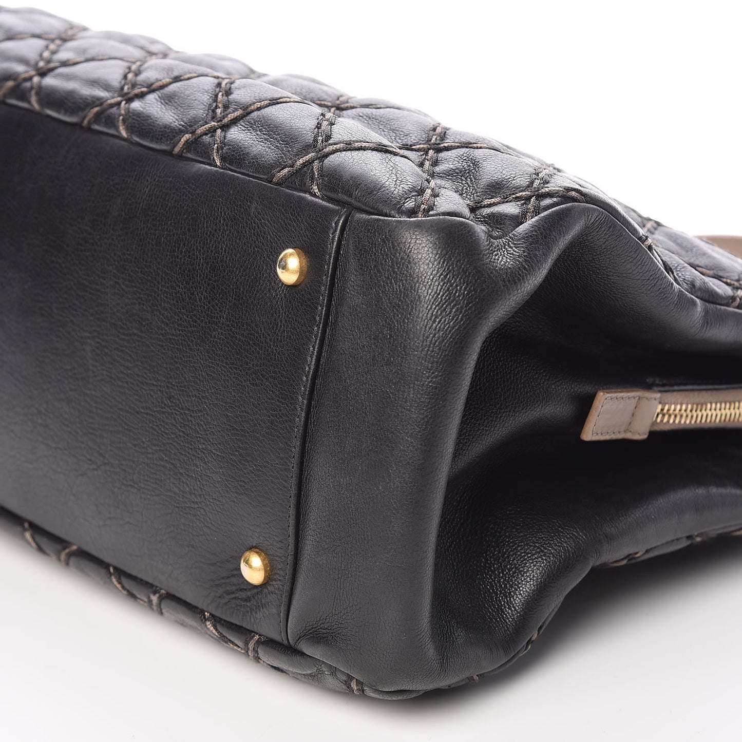 Calfskin Double Contrast Stitch Large Tote Black