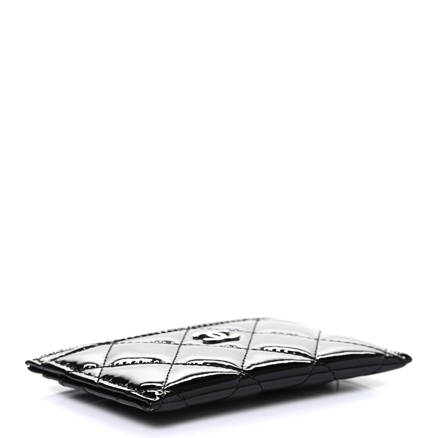Patent Calfskin Quilted Card Holder Black