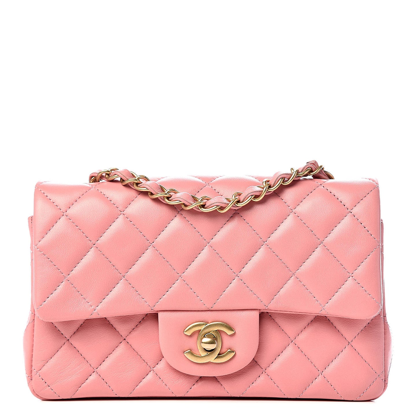 Lambskin Quilted Mini Rectangular Flap Pink