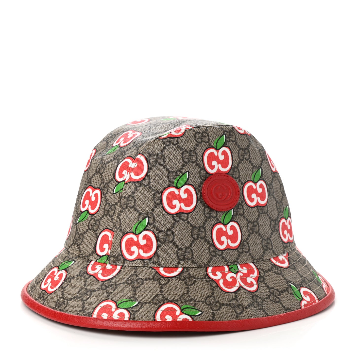 GG Supreme Monogram Apple Textured Dollar Calfskin Retro Interlocking G Fedora Pomme Bucket Hat M Beige Ebony Red