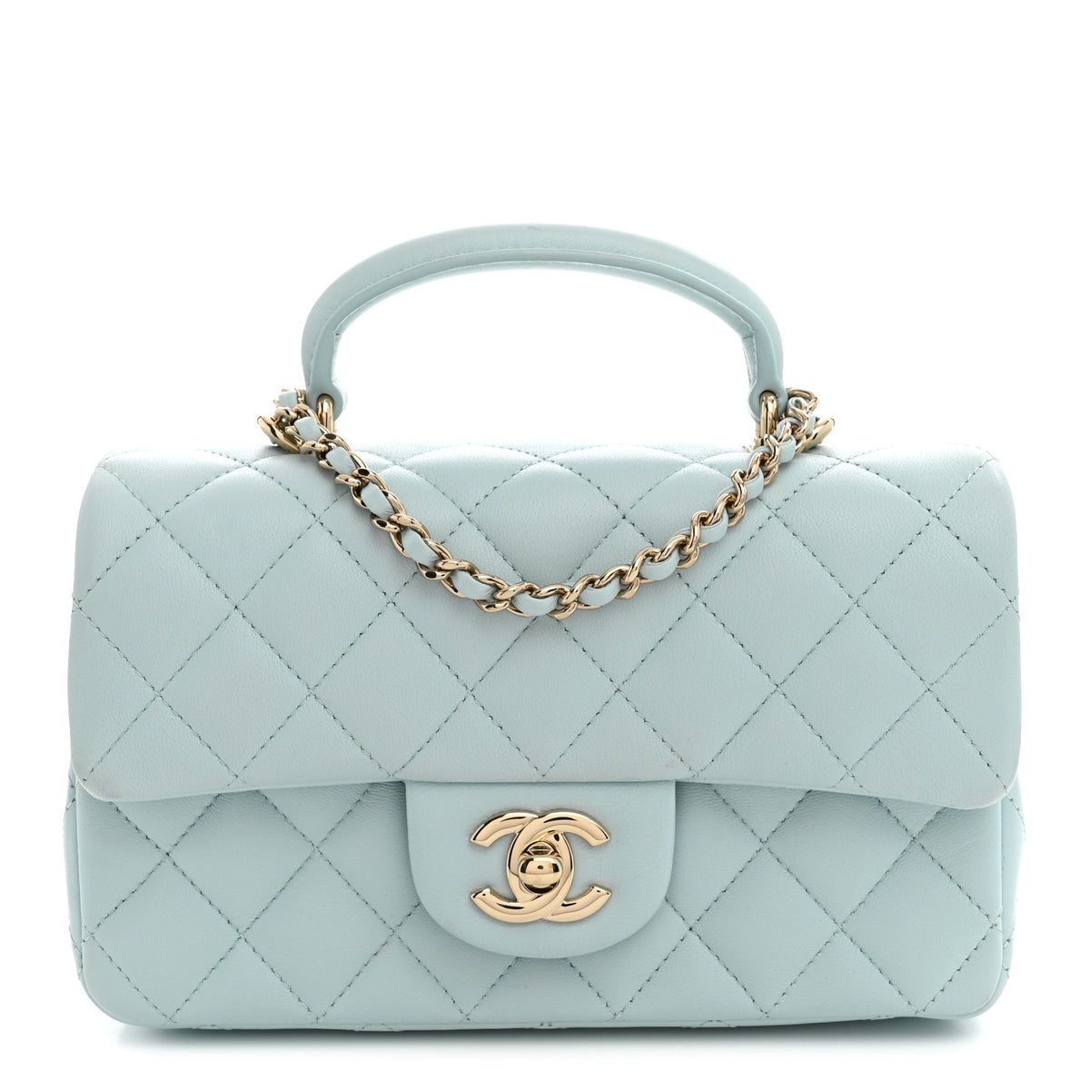 Chanel Lambskin Quilted Mini Top Handle Rectangular Flap Light Blue 1 of 11