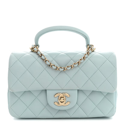 Chanel Lambskin Quilted Mini Top Handle Rectangular Flap Light Blue 1 of 11