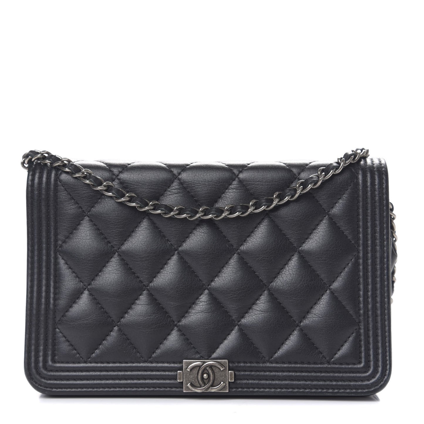 Calfskin Quilted Boy Wallet On Chain WOC Black