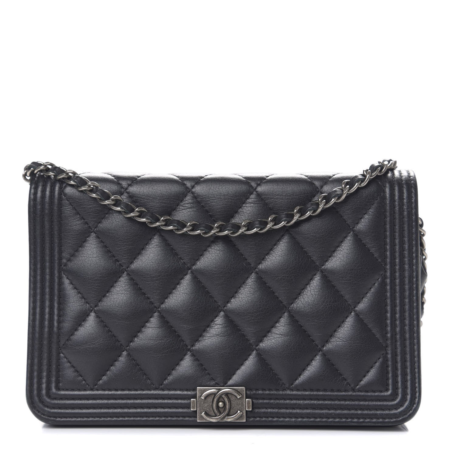 Chanel Calfskin Quilted Boy Wallet On Chain WOC Black 1 of 14
