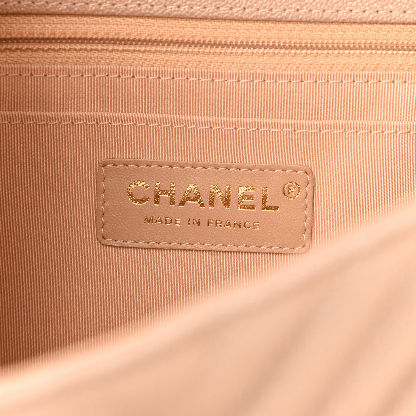 Metallic Caviar Chevron Quilted Medium Statement Flap Beige