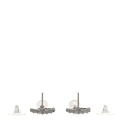 Chanel Crystal Pearl CC Drop Earrings Silver 3 of 6