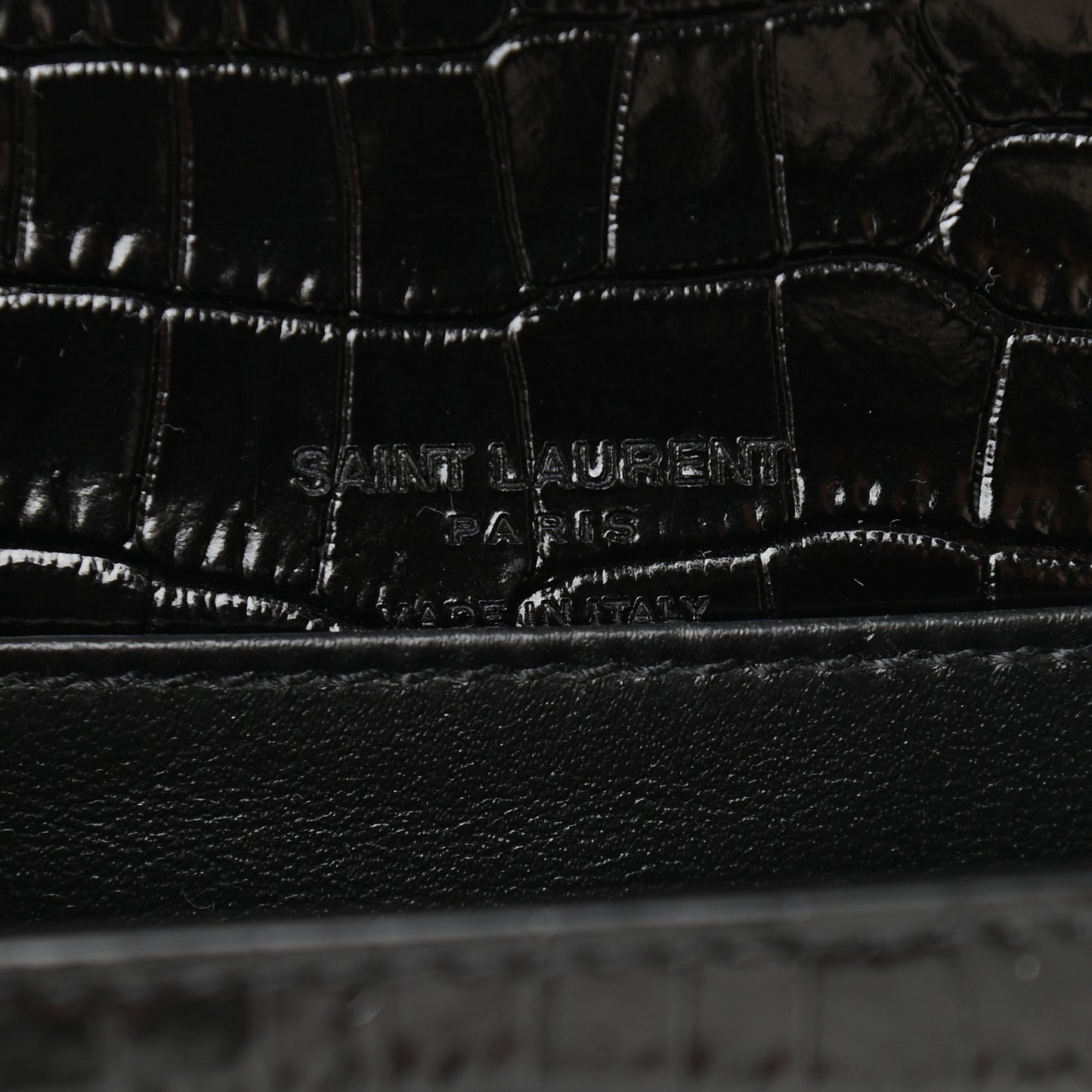 Calfskin Crocodile Embossed Monogram Kate Belt Bag Black