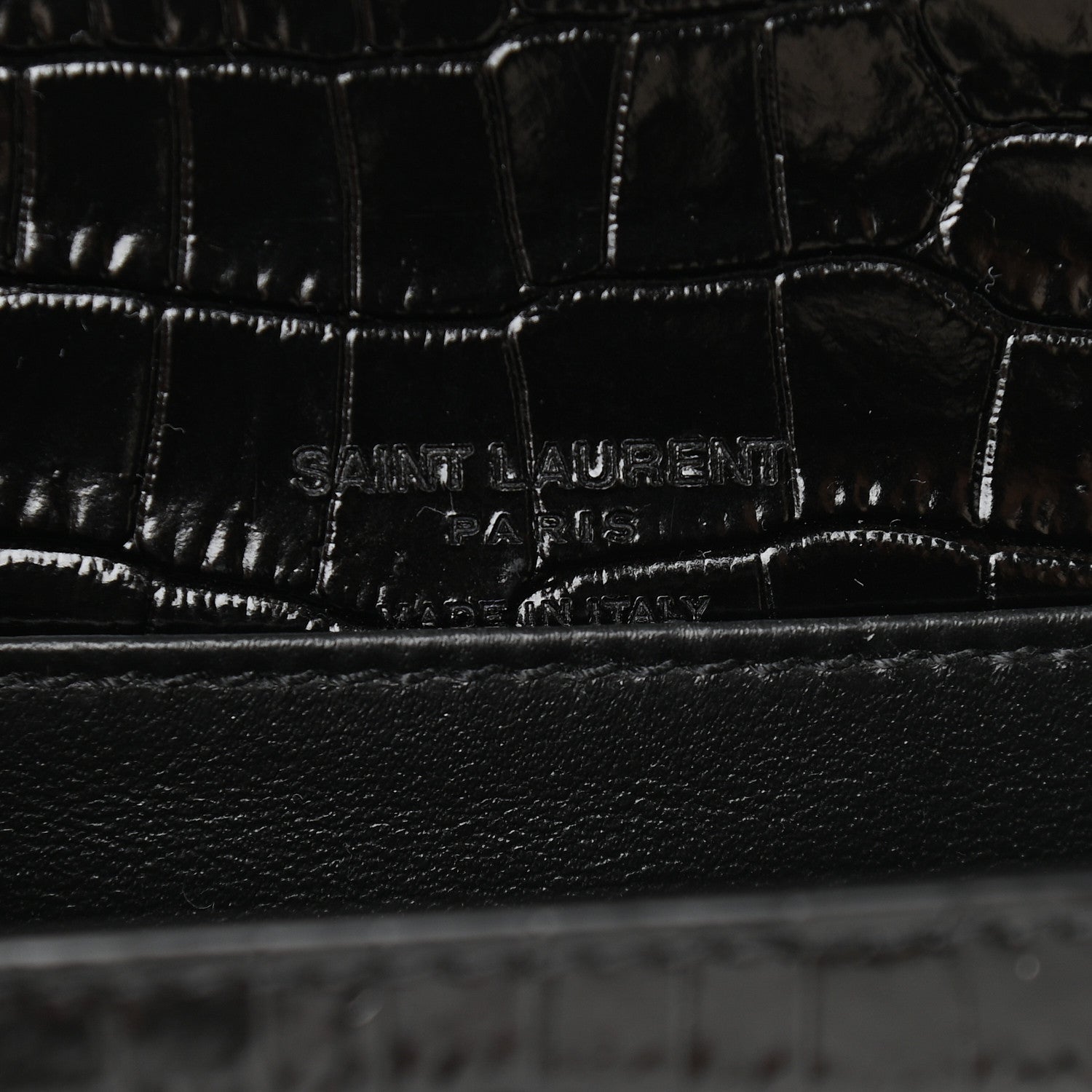 Saint Laurent Calfskin Crocodile Embossed Monogram Kate Belt Bag Black 6 of 8