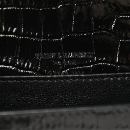 Saint Laurent Calfskin Crocodile Embossed Monogram Kate Belt Bag Black 6 of 8