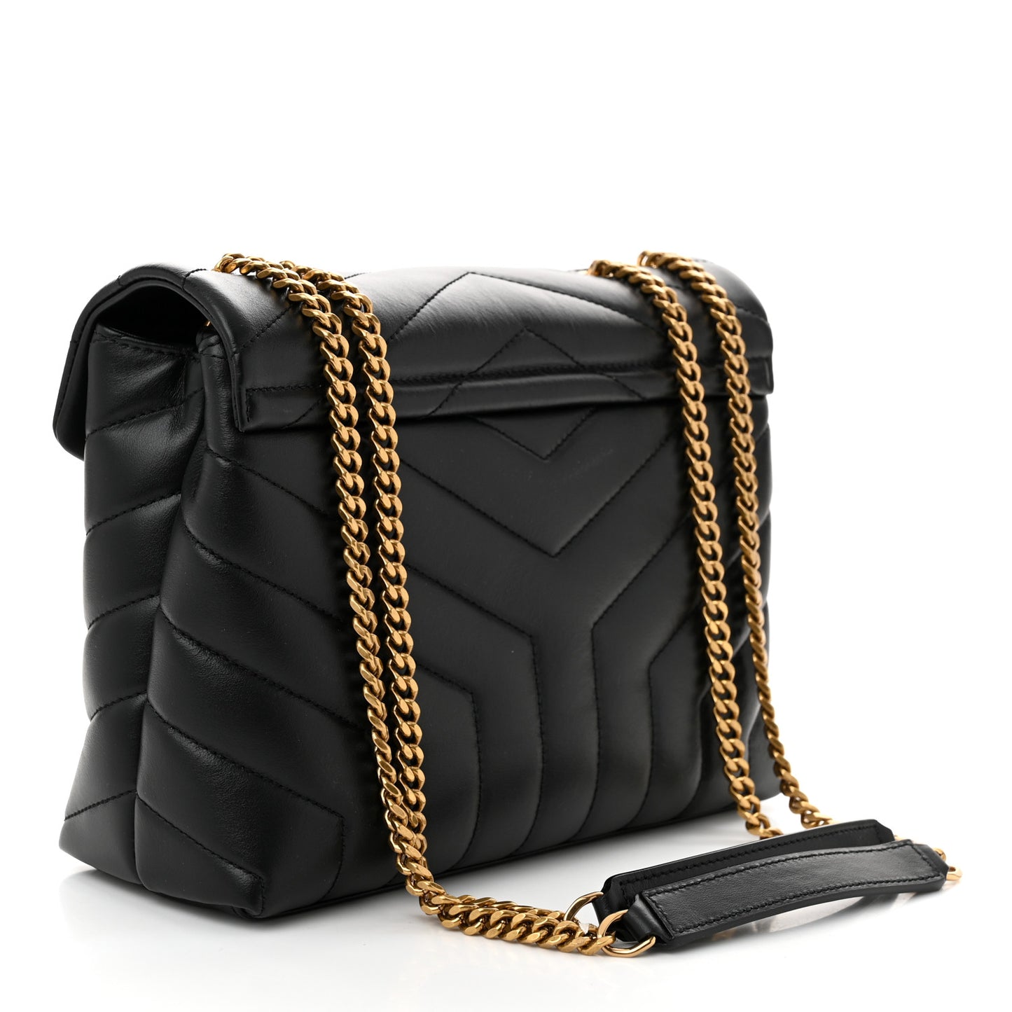 Calfskin Y Quilted Monogram Small Loulou Chain Satchel Black