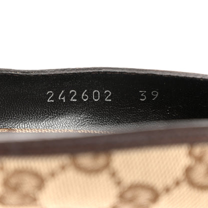 Gucci Monogram Horsebit Horsebit Open Toe Pumps 39 Brown 7 of 10