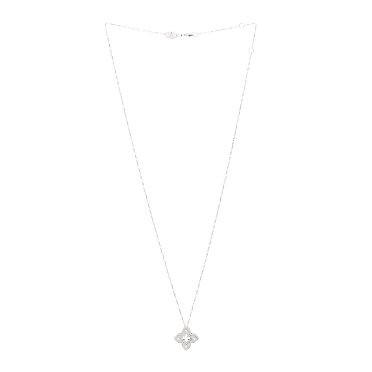 Roberto Coin 18K White Gold Diamond Petite Venetian Princess Flower Pendant Necklace 3 of 5