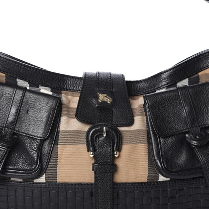 Burberry House Check Woven Calfskin Pocket Hobo Black 6 of 8