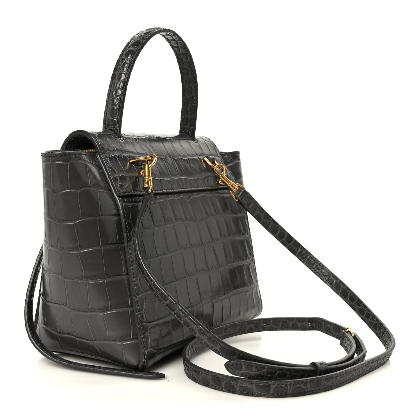 Calfskin Crocodile Embossed Nano Belt Bag Grey