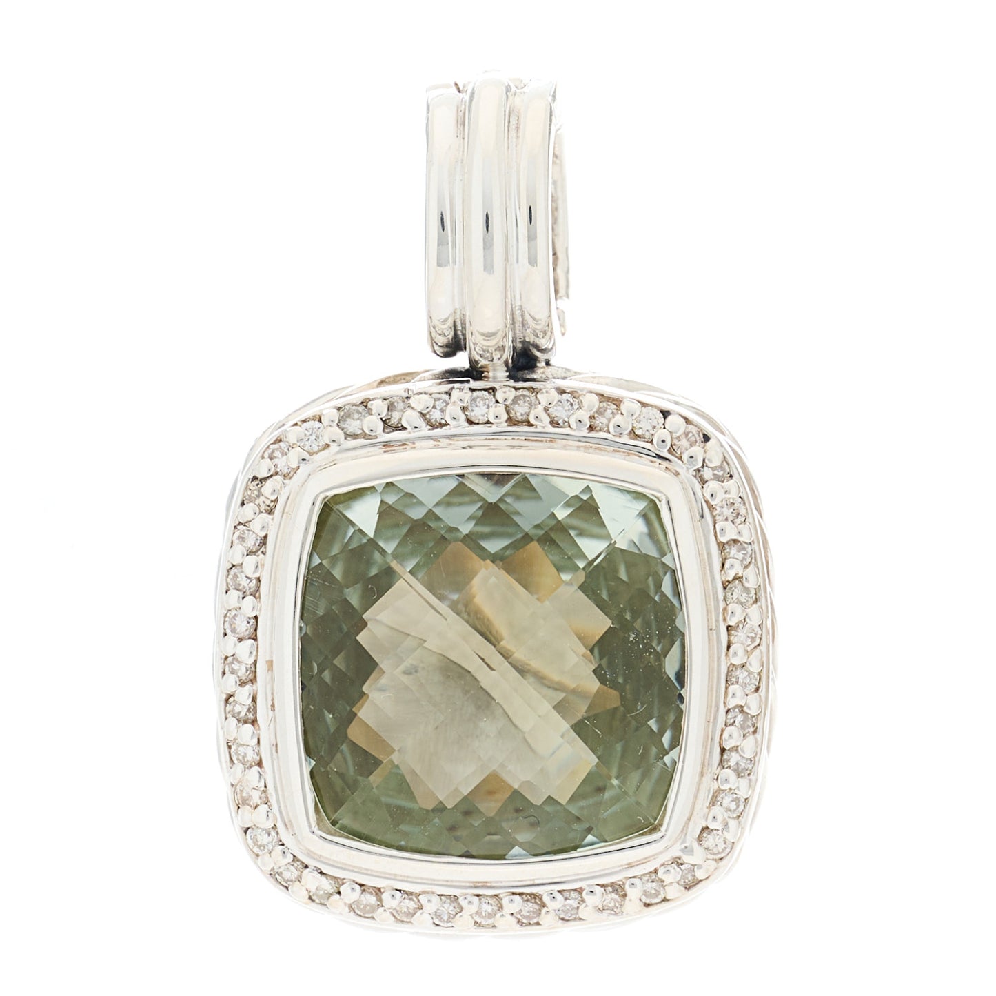 Sterling Silver Diamond Prasiolite 14mm Albion Enhancer Pendant