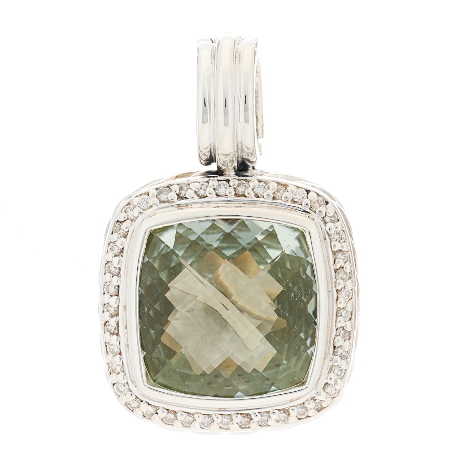 David Yurman Sterling Silver Diamond Prasiolite 14mm Albion Enhancer Pendant 1 of 4