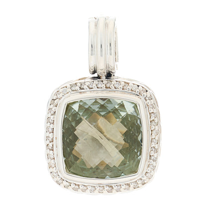 David Yurman Sterling Silver Diamond Prasiolite 14mm Albion Enhancer Pendant 1 of 4