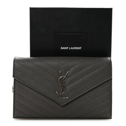 Saint Laurent Grain De Poudre Matelasse Chevron Monogram Chain Wallet Earth 10 of 10