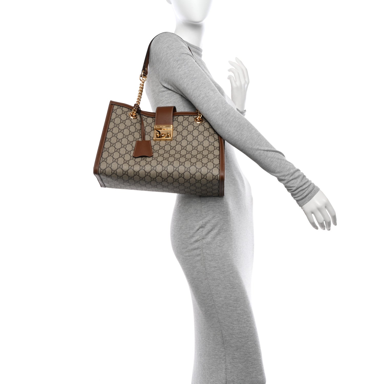 Gucci GG Supreme Monogram Medium Padlock Tote Beige Cuir 2 of 11